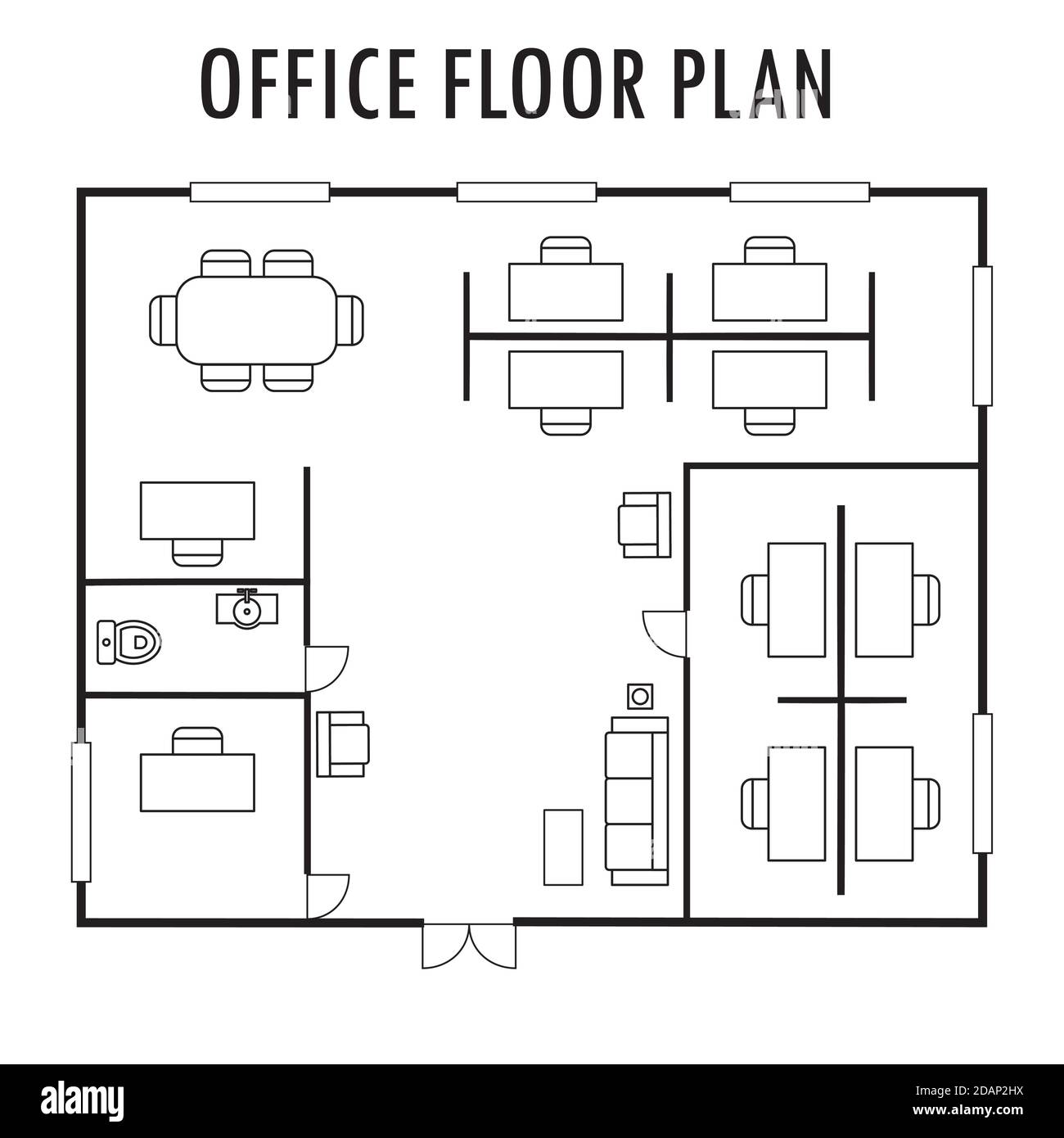 Plan d'architecture avec mobilier. Plan d'étage du bureau, isolé Illustration de Vecteur