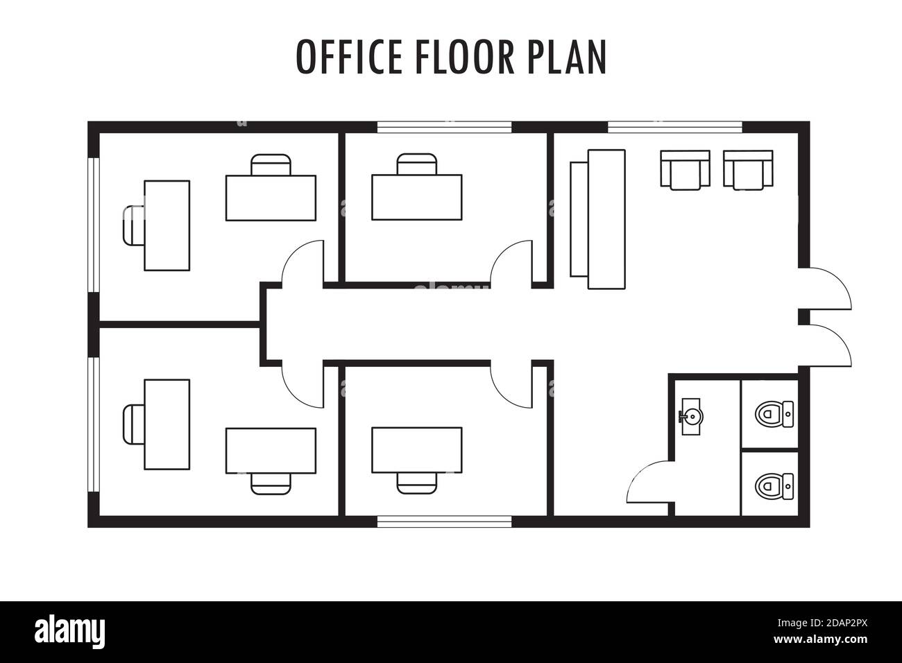 Plan d'architecture avec mobilier. Plan d'étage du bureau, isolé Image  Vectorielle Stock - Alamy