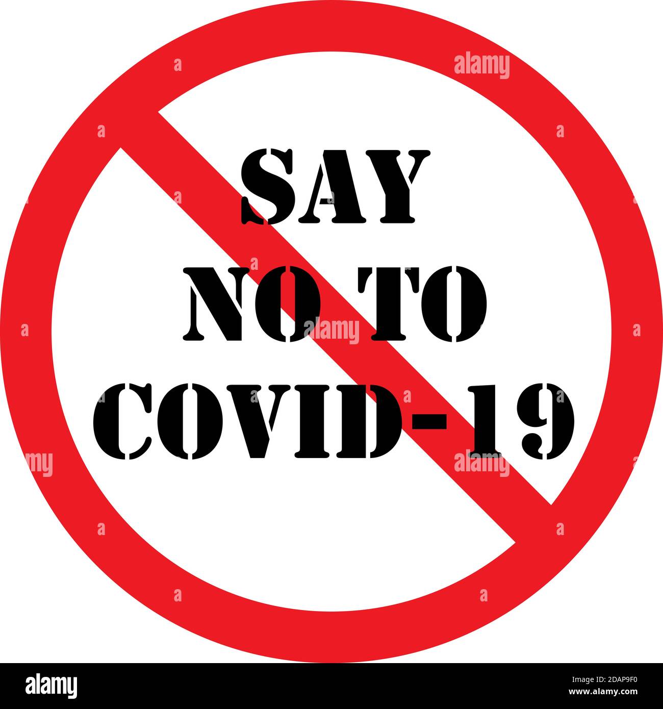 Dites non au signe du virus Covid-19. Arrière-plan rouge. Affiches et étiquettes. Illustration de Vecteur