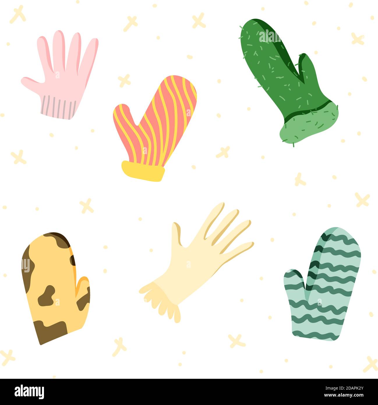 Ensemble de six gants et moufles dessinées à la main Illustration de Vecteur