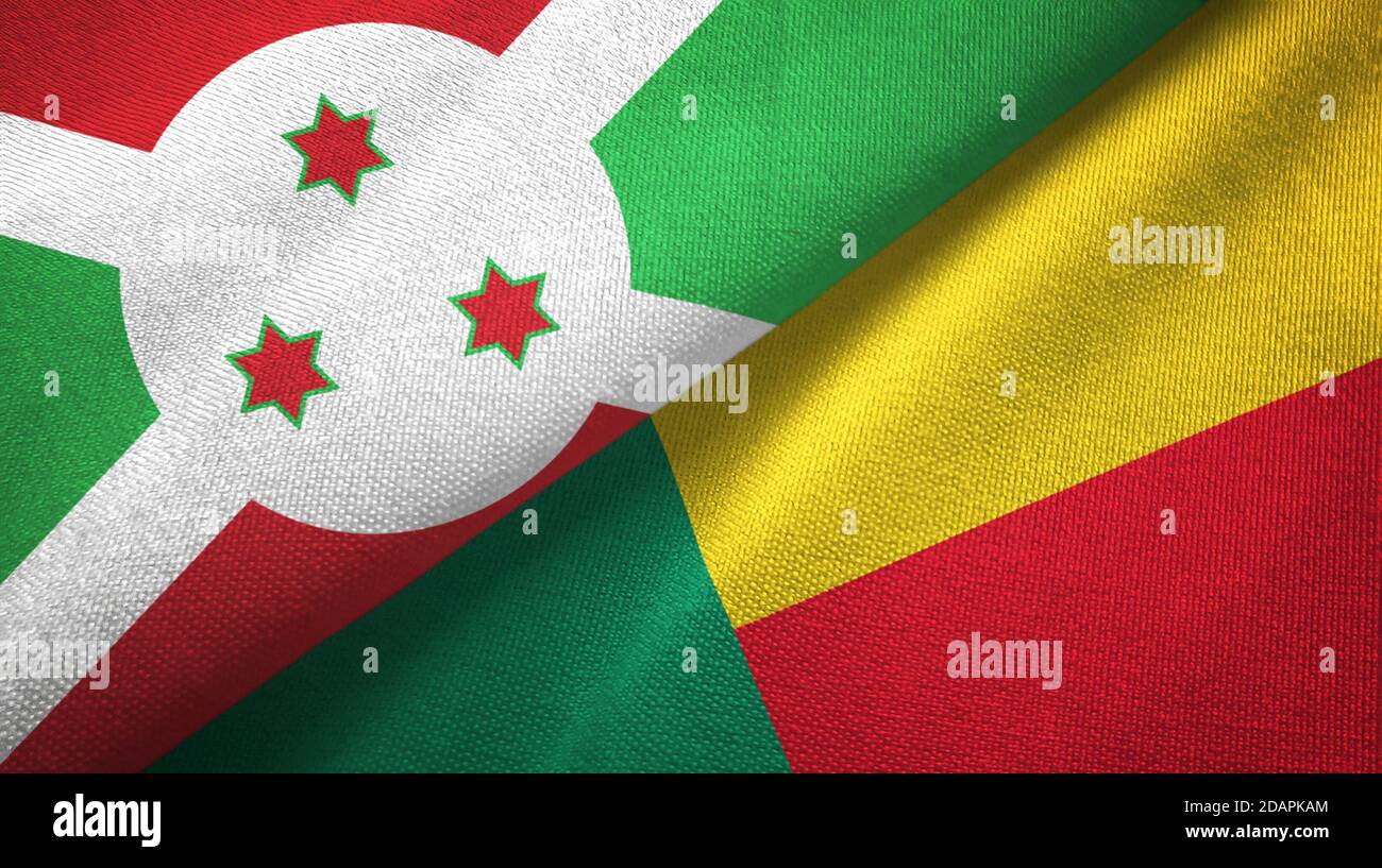 Burundi et Bénin deux drapeaux tissu textile, texture textile Banque D'Images