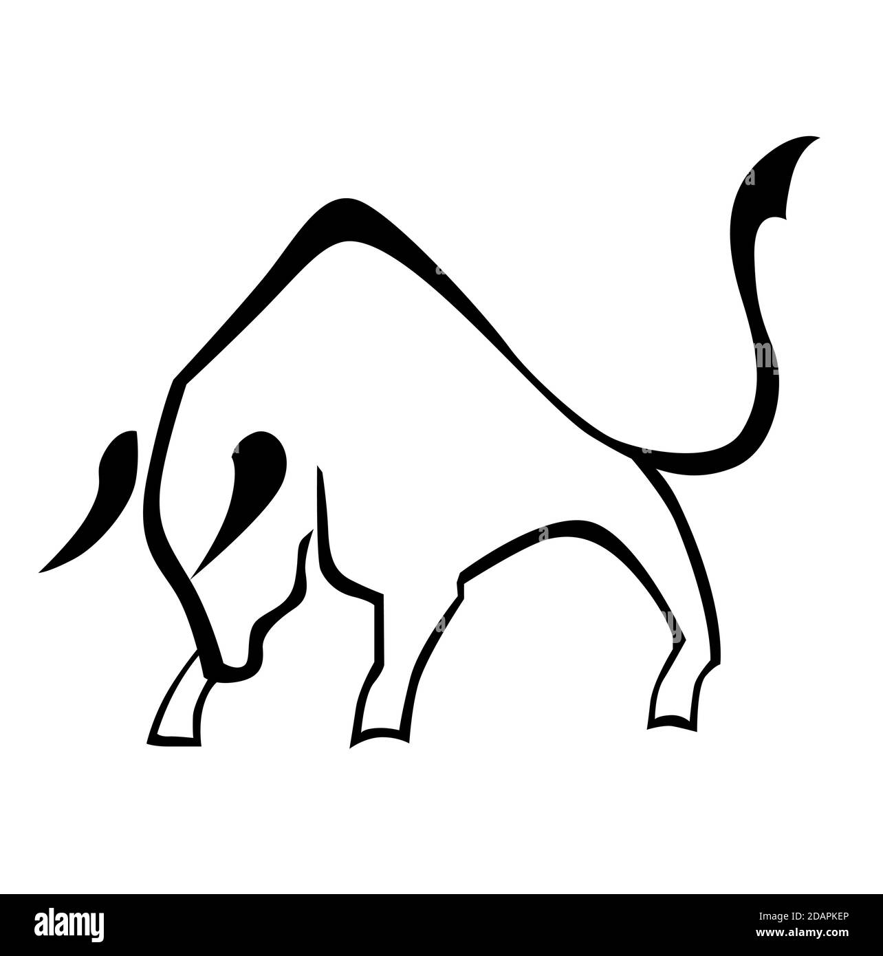 Icône en forme de taureau en colère dans un style linéaire. Logo noir et blanc d'un taureau en colère. Illustration de Vecteur