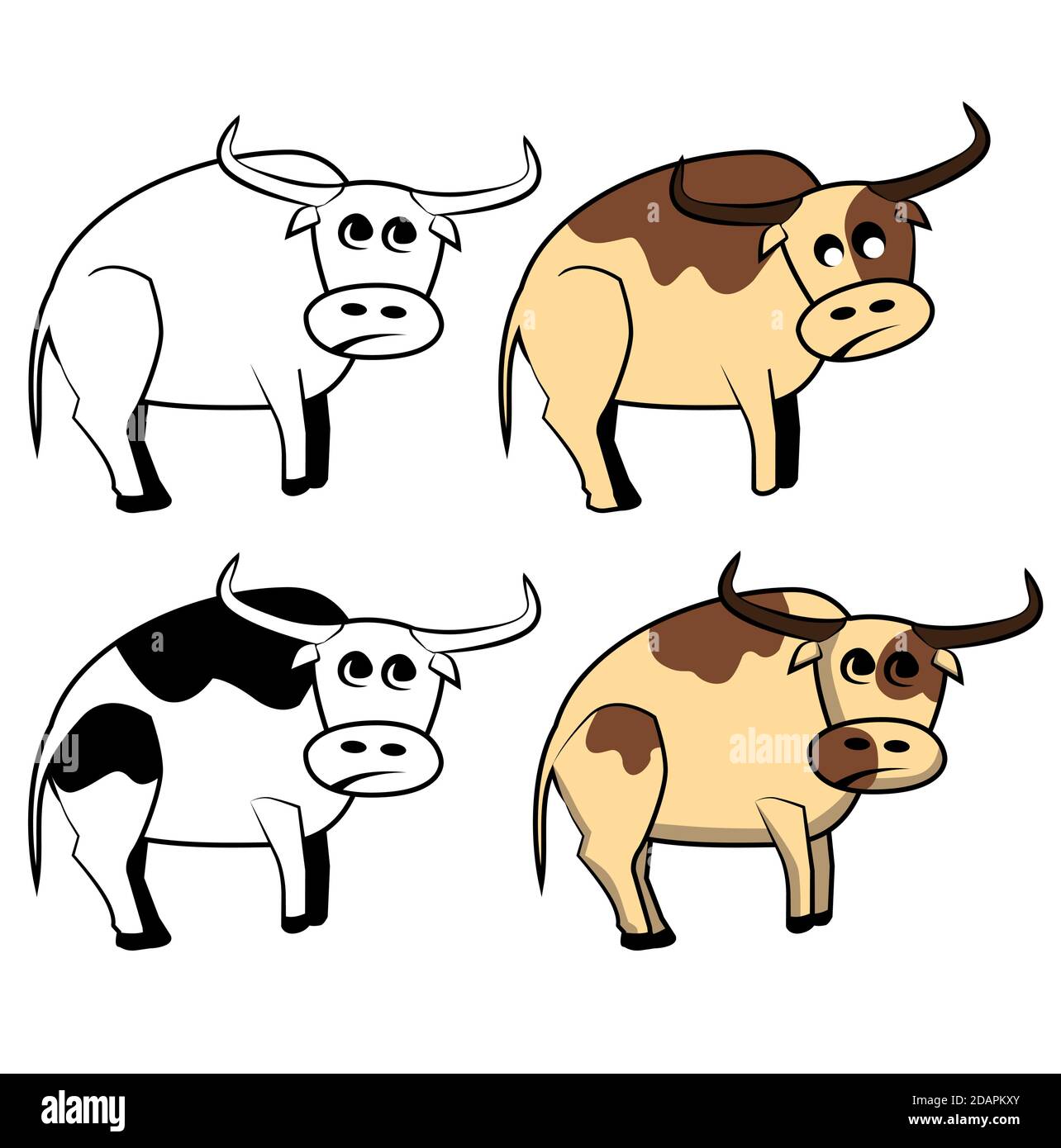 taureaux - ensemble de quatre vaches similaires dans le style plat Illustration de Vecteur