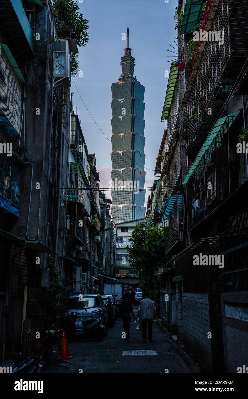 Tour Taipei 101 depuis Songyong Road, Taipei, Taïwan Banque D'Images