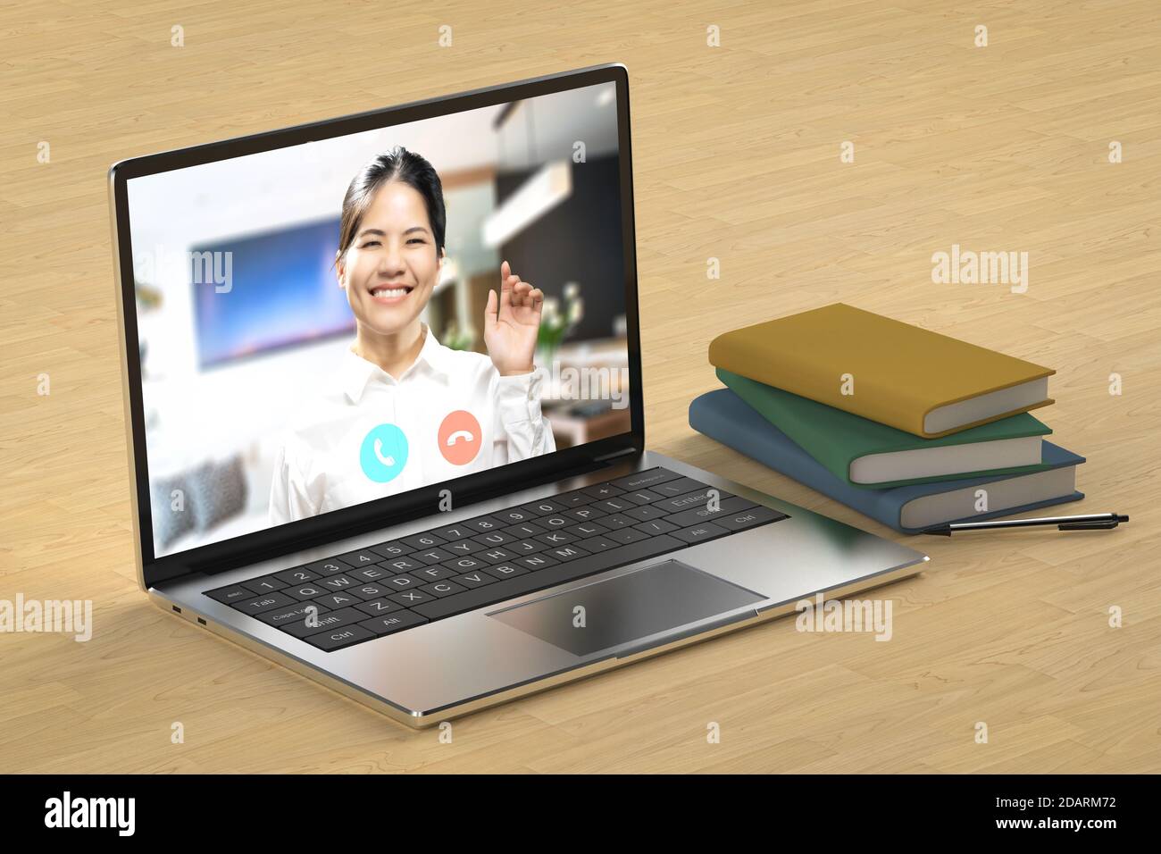 Conférence en ligne ou appel vidéo avec une femme asiatique sur un ordinateur ordinateur portable Banque D'Images