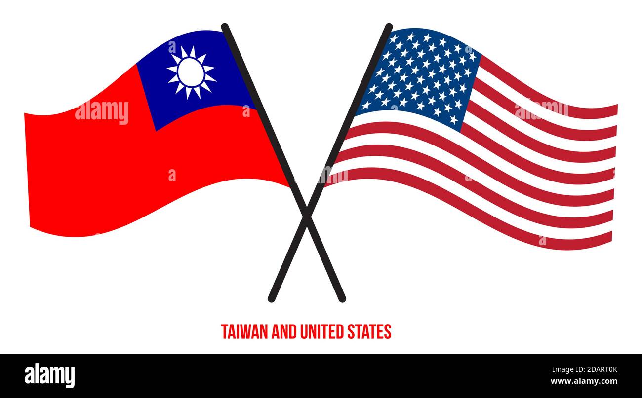 Taiwan et les Etats-Unis drapeaux croisés et de style à plat. Proportion officielle. Corriger les couleurs. Illustration de Vecteur