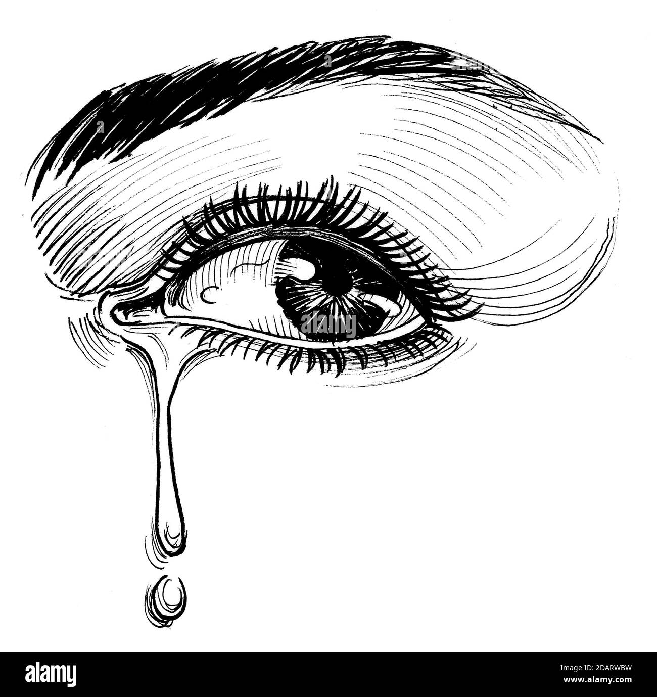 Belle Femme Pleurer Les Yeux Dessin Noir Et Blanc Encre Photo Stock Alamy