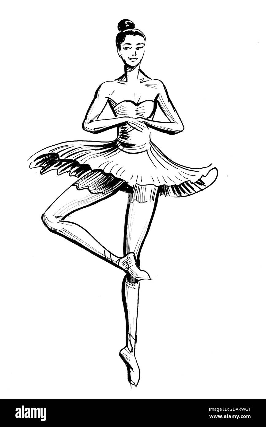 Danse ballerine classique. Dessin noir et blanc Photo Stock - Alamy
