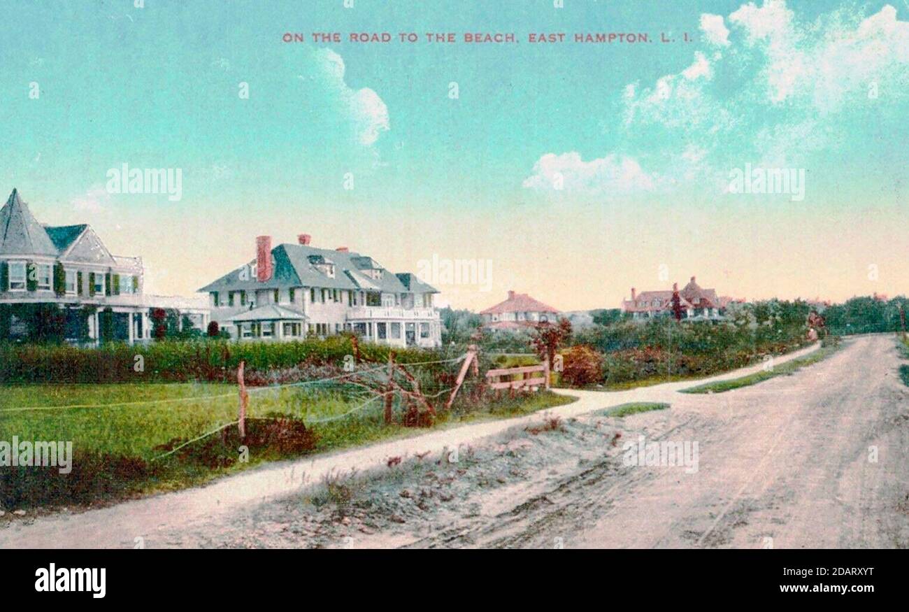 Sur la route de la plage, East Hampton, long Island, carte postale, vers 1910 Banque D'Images