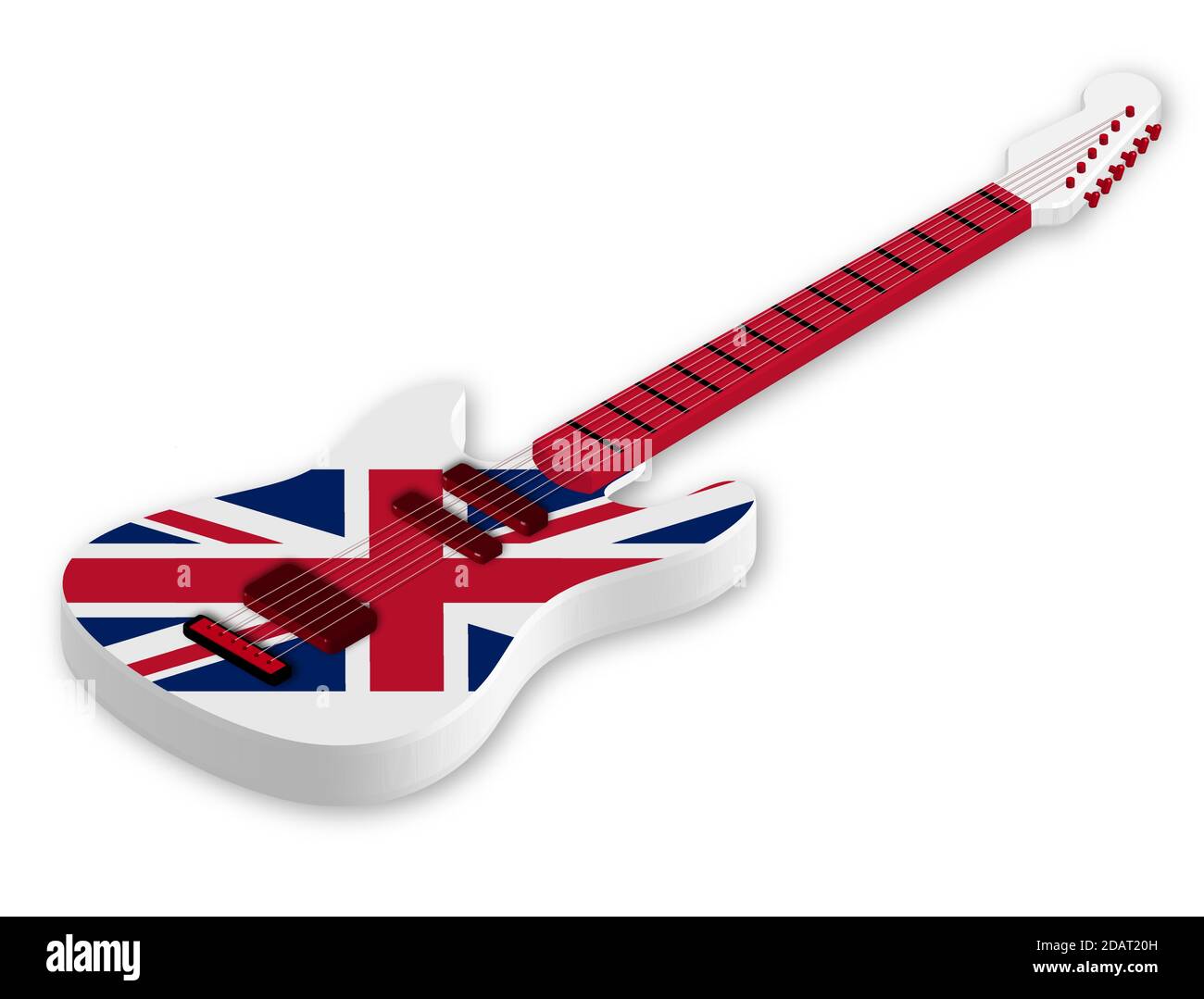 Motif Union Jack Drapeau Anglais bleu et rouge et blanc et sangle de guitare 