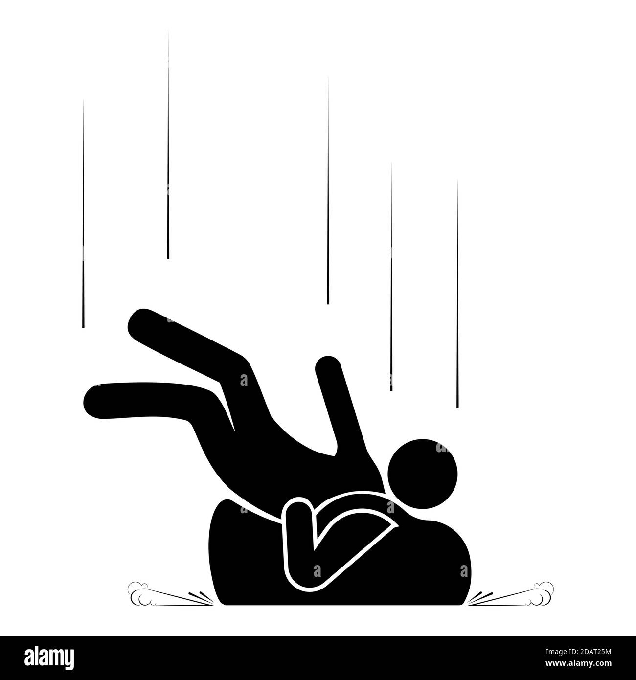 homme avec un grand sac, un sac à dos est tombé sur son dos. Risque de chute lors d'un voyage en montagne, alpinisme, voyage. Vecteur isolé sur ba blanc Illustration de Vecteur