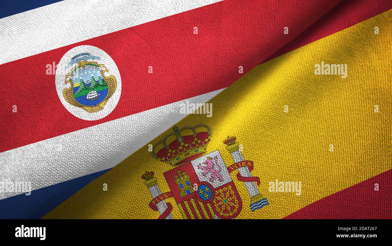 Costa Rica et Espagne deux drapeaux tissu textile, texture de tissu Banque D'Images