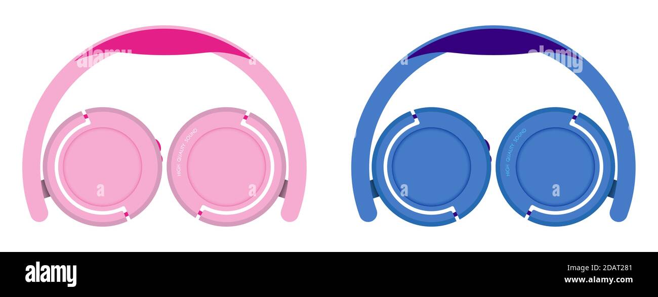 casque circum-aural rose et bleu. Déplié, facile à utiliser. Vecteur isolé sur fond blanc Illustration de Vecteur