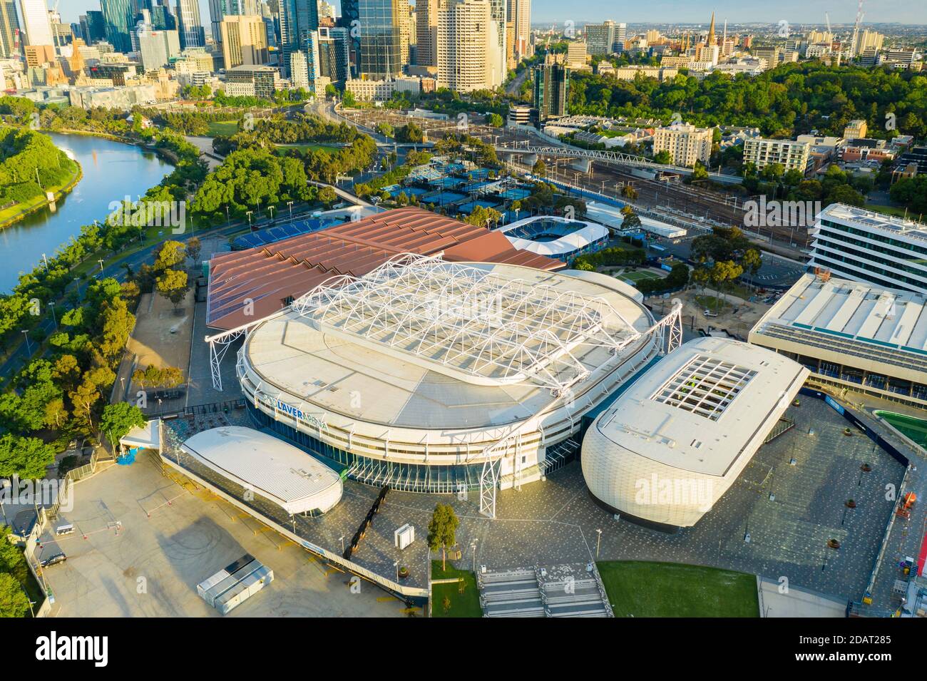 Vue aérienne du lieu principal de l'Open d'Australie tournoi de tennis Banque D'Images