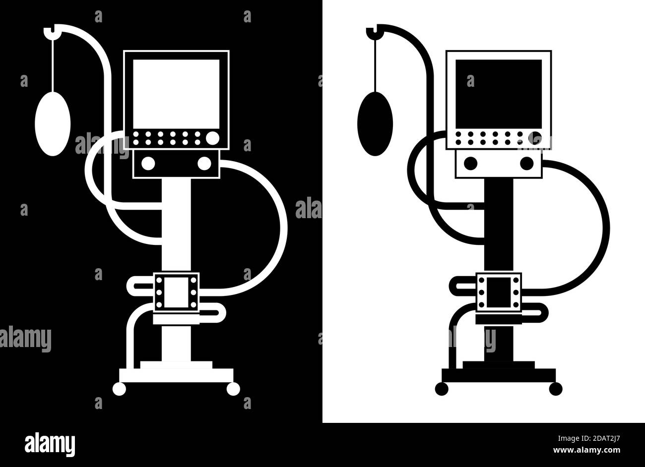 dispositif de ventilation pulmonaire artificielle. Icône en noir et blanc linéaire. Vecteur isolé Illustration de Vecteur