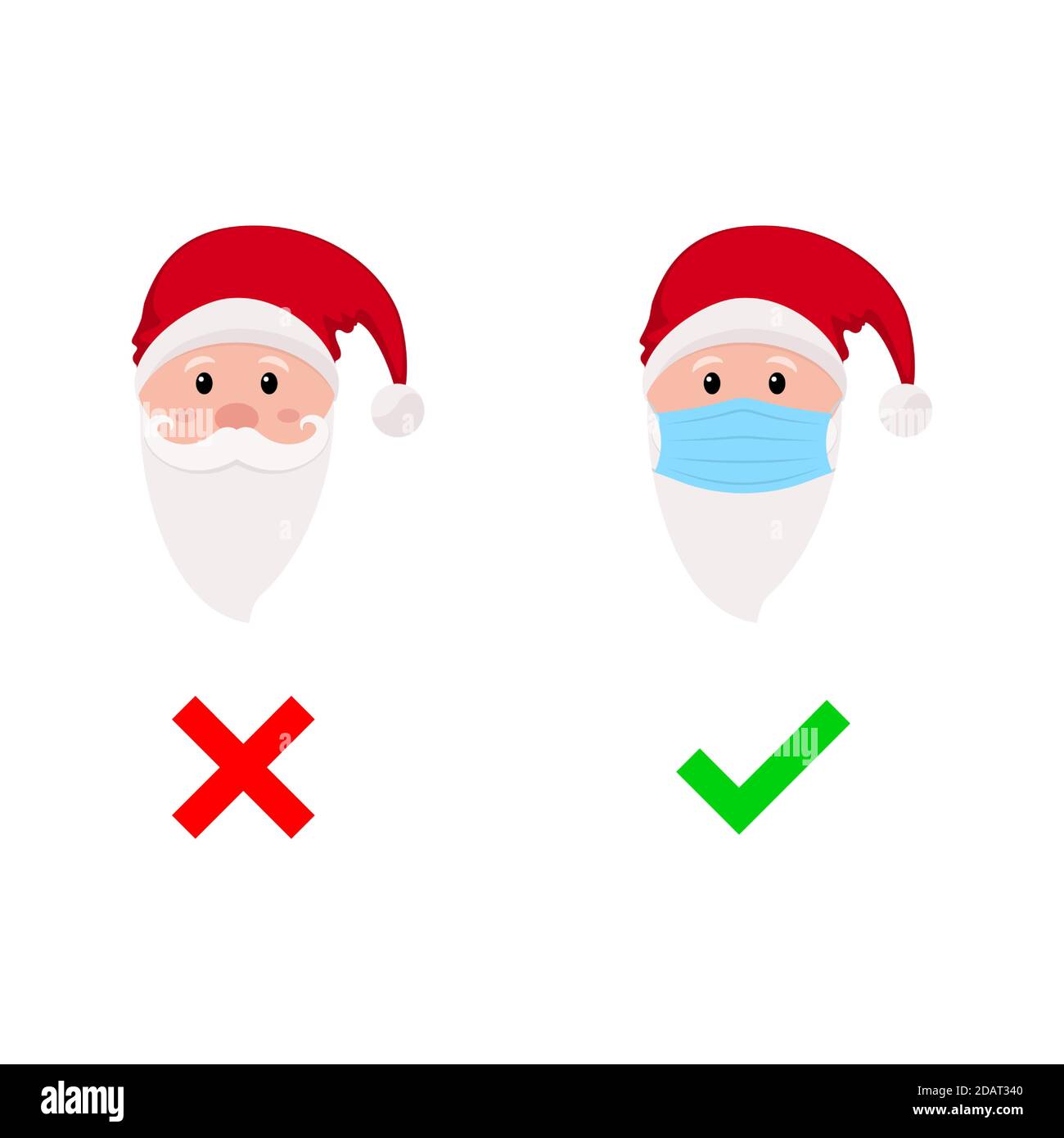 Santa dans un masque et sans masque. Illustration vectorielle. Visage du Père Noël dans un masque médical. Illustration de Vecteur