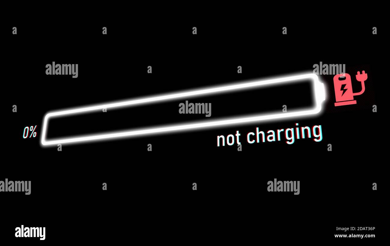 Barre de progression de la charge électrique, indicateur de charge de la batterie du véhicule électrique ou du téléphone indiquant la charge de la batterie. L'indicateur de charge de la batterie indique 0 % de charge Banque D'Images