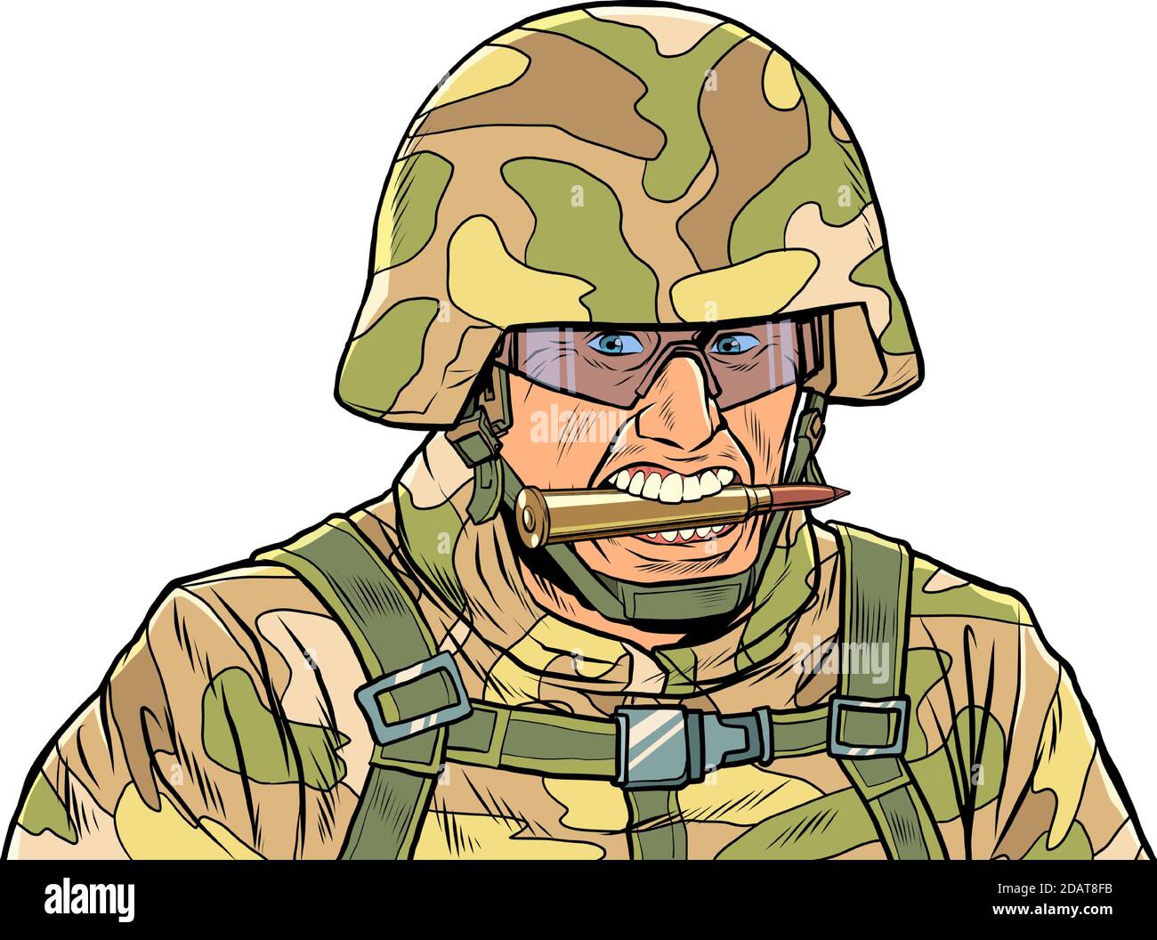 Militaire agressif dans le camouflage et le casque Illustration de Vecteur