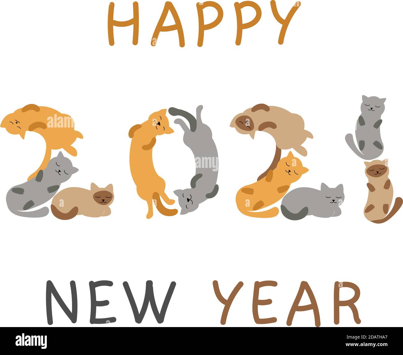 Illustration vectorielle Cat font Happy New Year 2021 Illustration de Vecteur