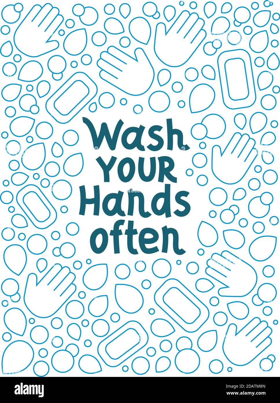 lavez-vous souvent les mains. bulle de savon mouiller vecteur de lettrage. illustration dessinée à la main. Affiche, autocollant, badge Illustration de Vecteur