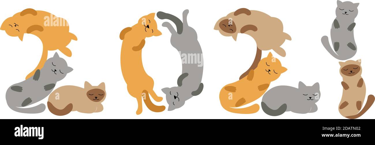 Illustration vectorielle Cat font Happy New Year 2021 Illustration de Vecteur