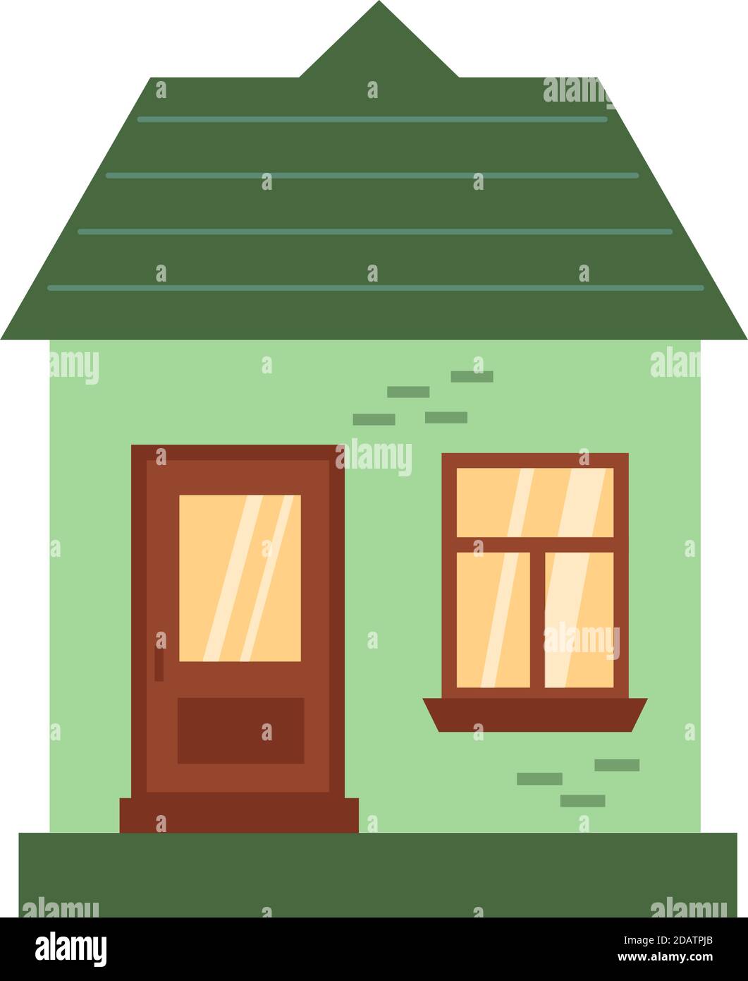 petite maison verte avec un toit et des fenêtres jaunes Illustration de Vecteur