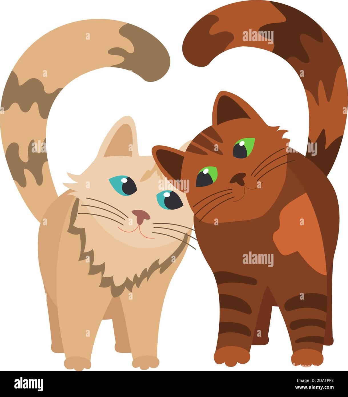 deux chats se frottent les uns contre les autres, des queues comme un coeur. illustration vectorielle plate isolée sur fond blanc Illustration de Vecteur