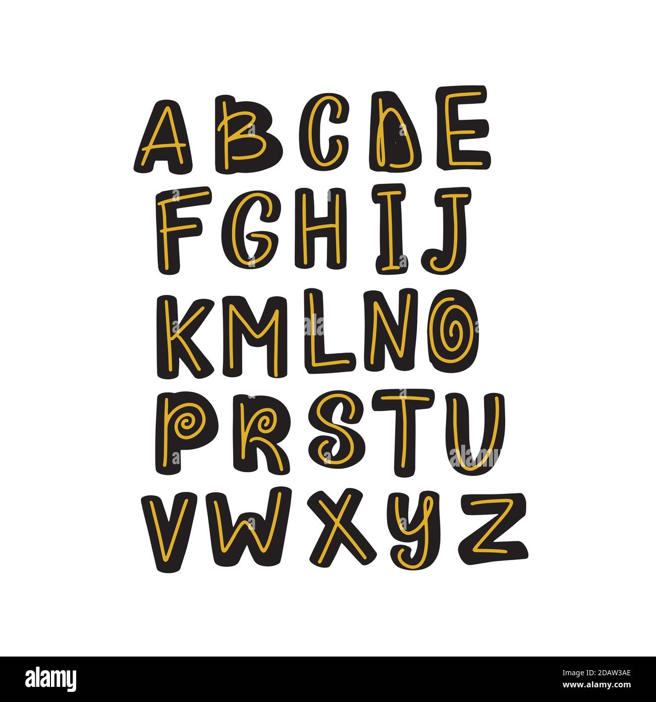 Doodle alphabet primitif simple pour enfants, dessin vectoriel à la main Illustration de Vecteur