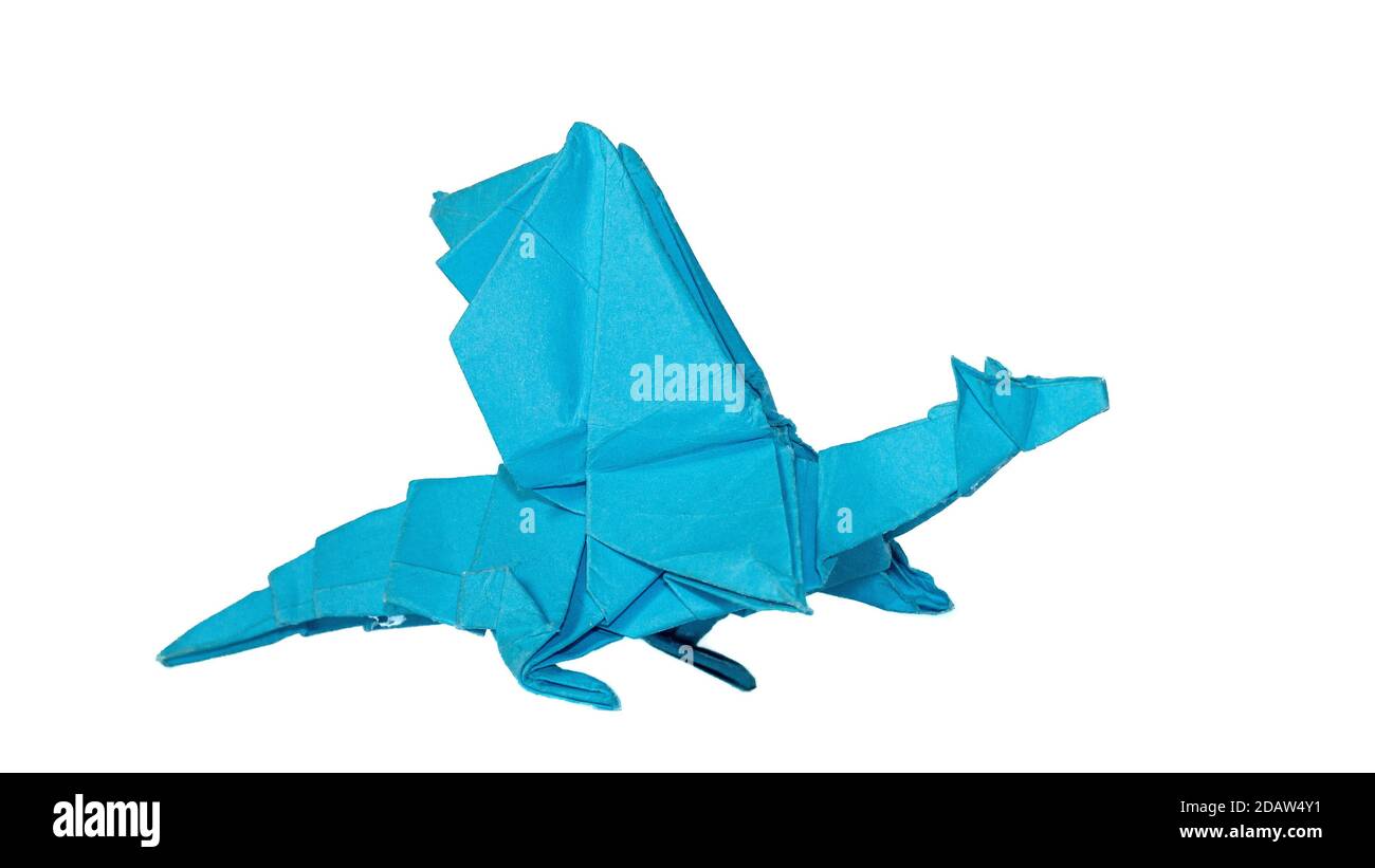 Origami fait à la main sur fond blanc isolé, créature origami fantaisie, animal origami Banque D'Images