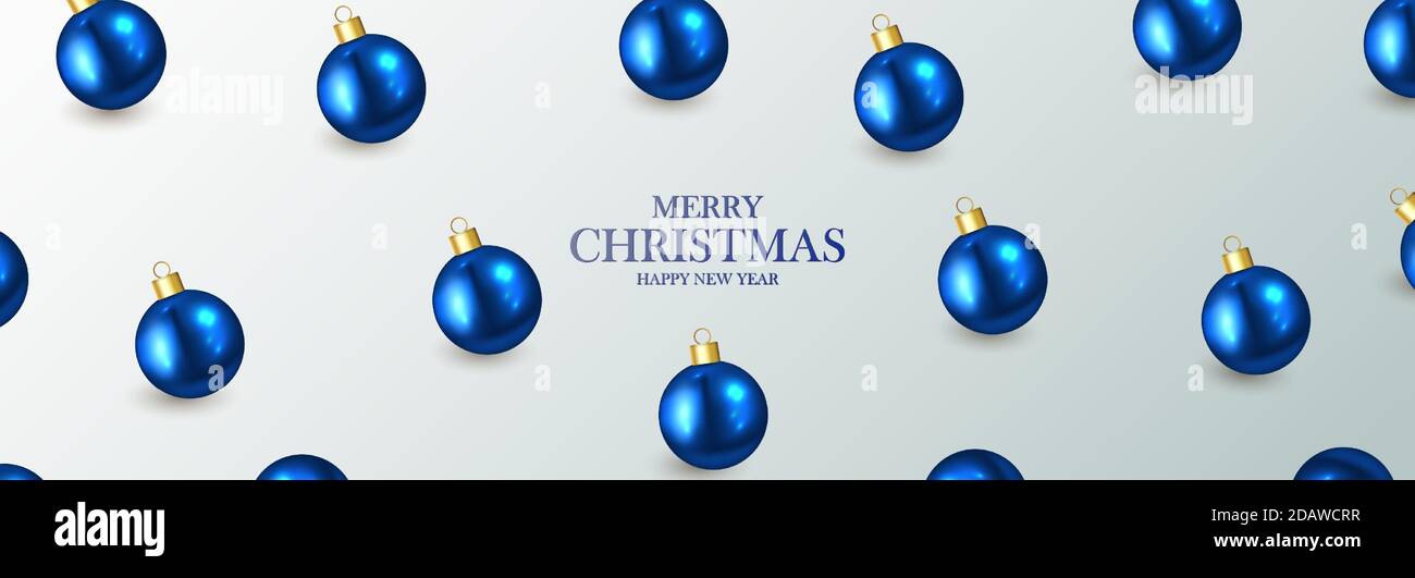 Bannière élégante abstraite avec boules de Noël bleues et place pour le texte. Bonne Année. Vecteur Illustration de Vecteur