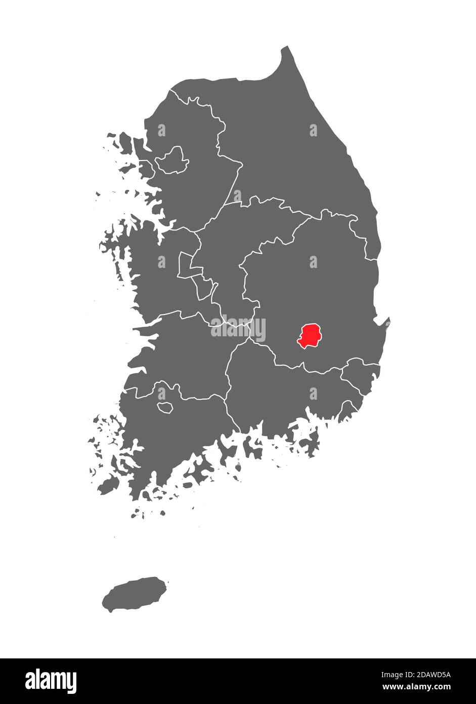 Carte Corée de la république avec rouge province détaillée, Corée du Sud isolée sur fond blanc . Illustration de Vecteur