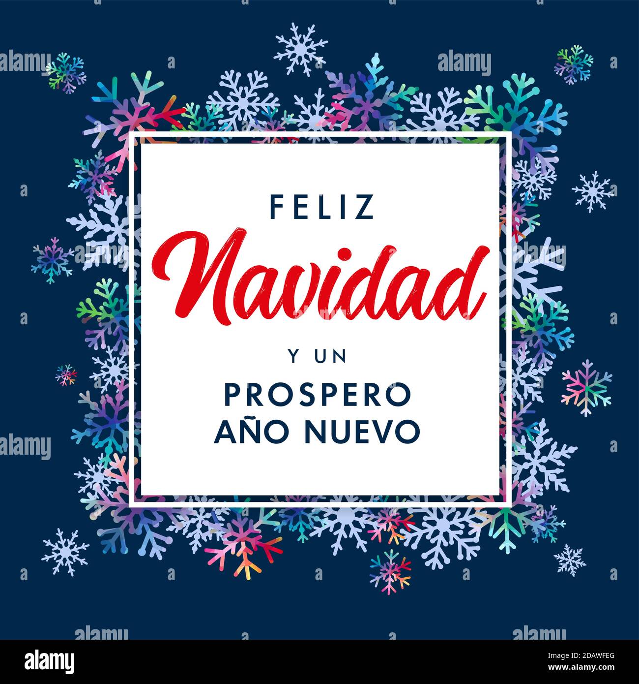 Feliz Navidad texte espagnol, Prospero Ano Nuevo - traduire: Joyeux Noël et Bonne Année. Vector Xmas salutation pour bonne année en Espagne de wi Illustration de Vecteur