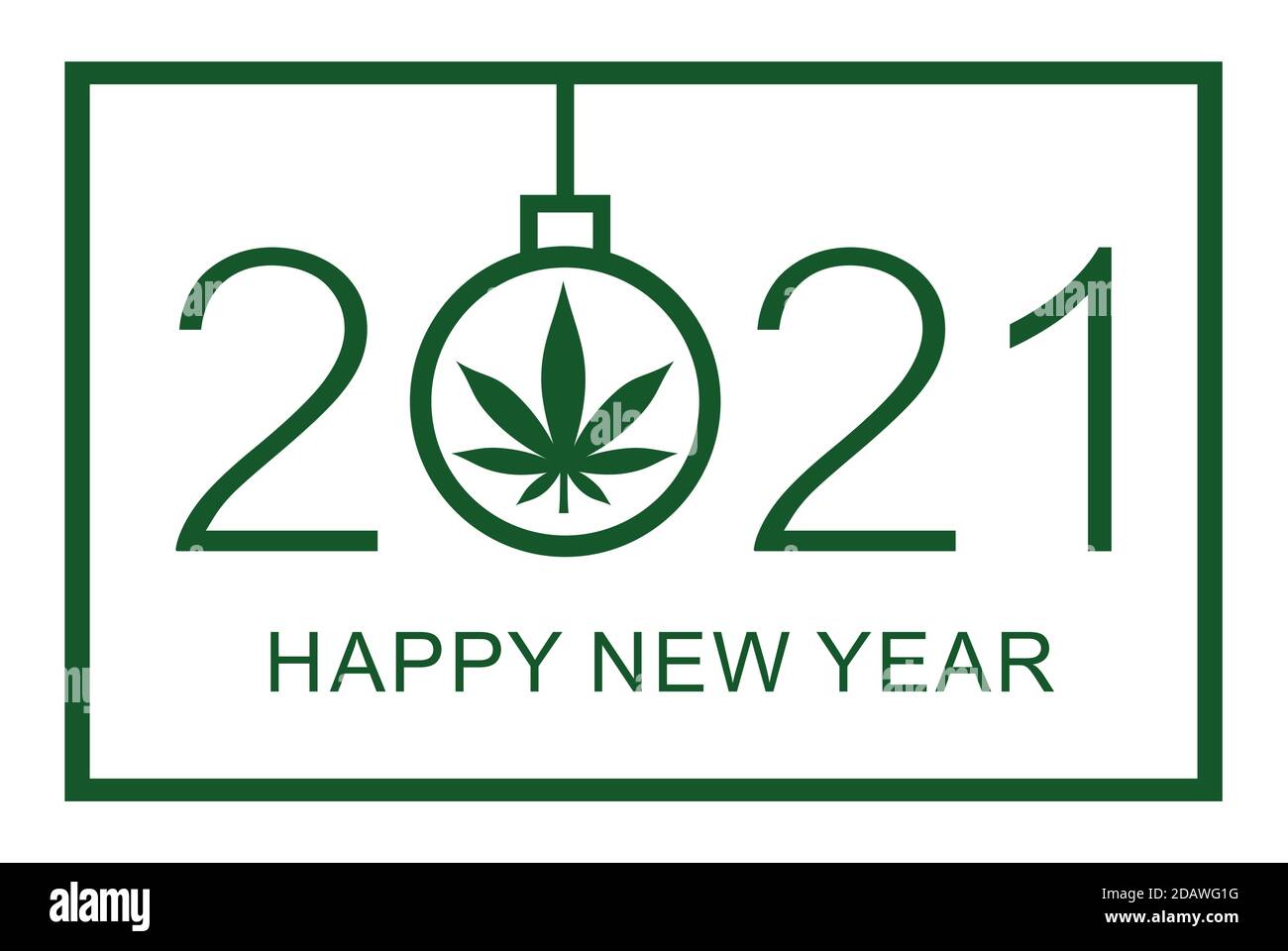Bonne année 2021 - le nouveau fond de l'année avec la feuille de marijuana. Illustration vectorielle isolée sur fond blanc. Illustration de Vecteur