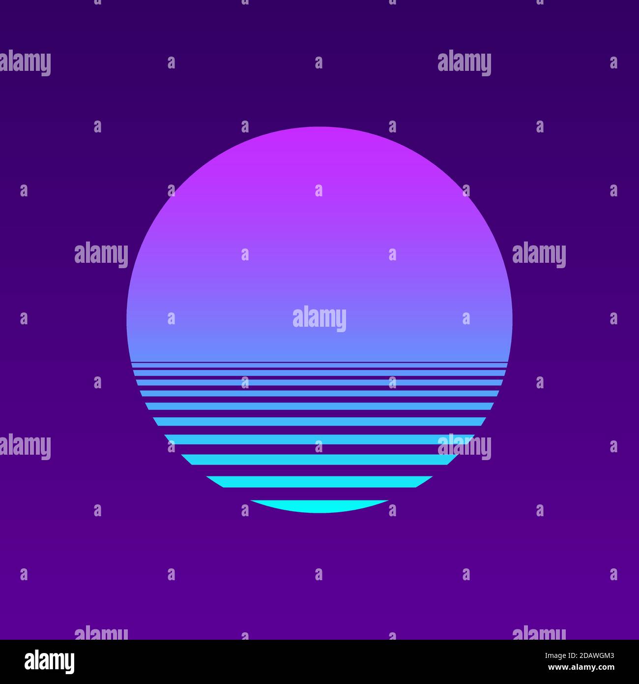 Dégradé de coucher de soleil isolé sur fond violet. Illustration vectorielle du soleil dans le style rétro des années 80 et 90. SPE 10 Illustration de Vecteur