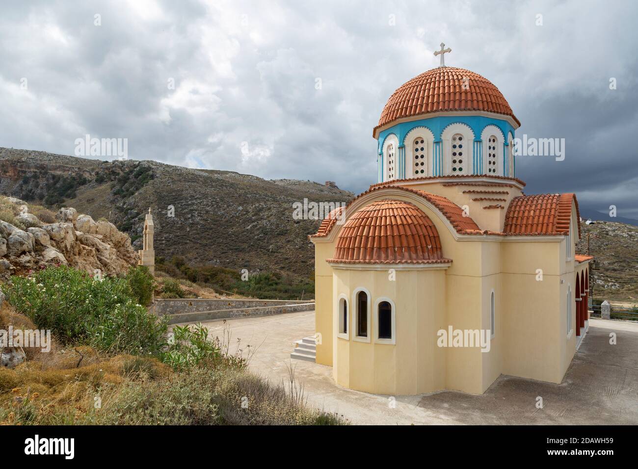 Église orthodoxe grecque à Nikiforos Fokas près de la plage Episkopi, Crète, Grèce Banque D'Images