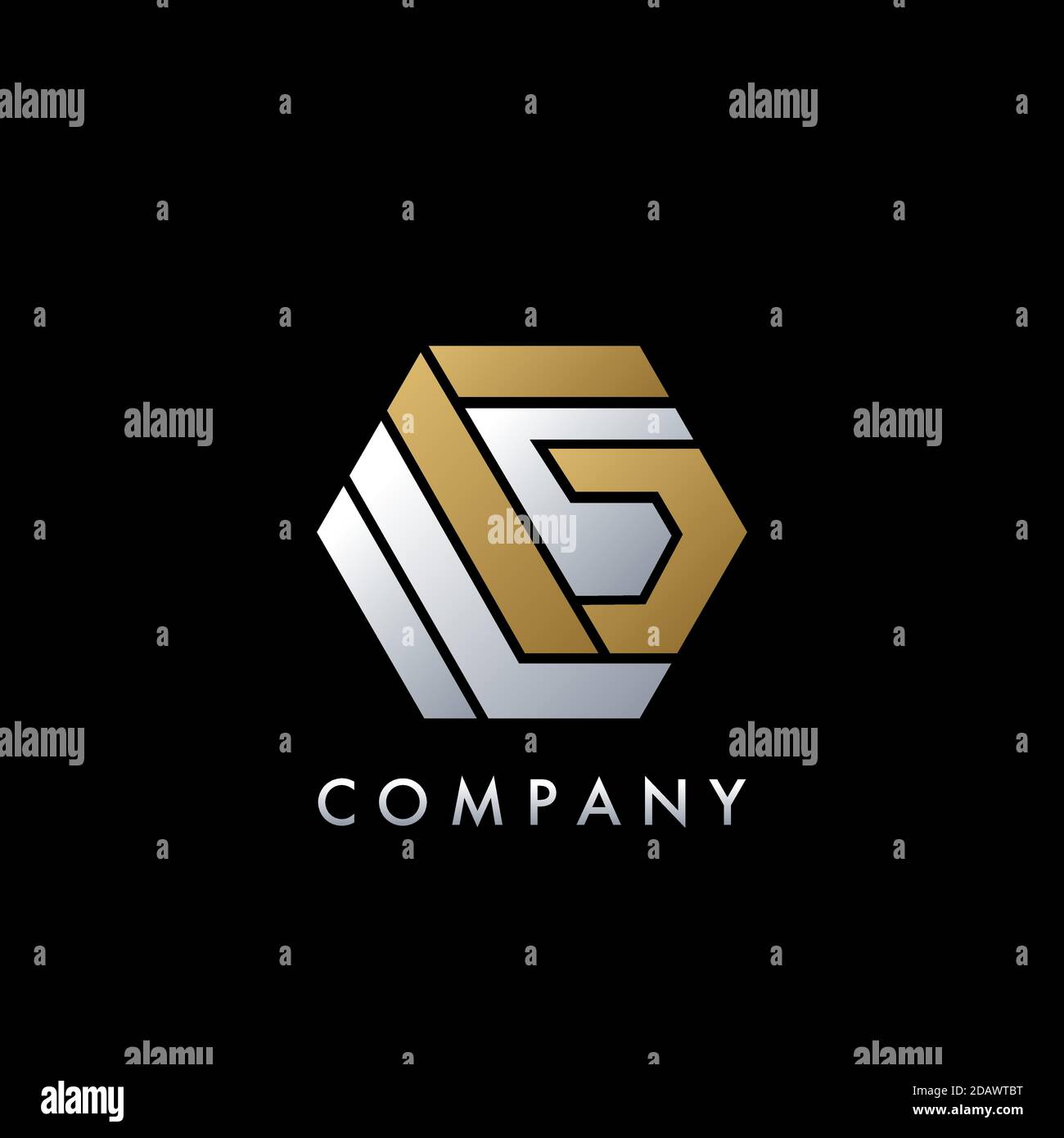 Géométrique Hexagon G lettre avec flèche vers le haut logo, élégance or et argent pour l'immobilier d'appartement, propriété, hôtel et architecture d'affaires. Illustration de Vecteur