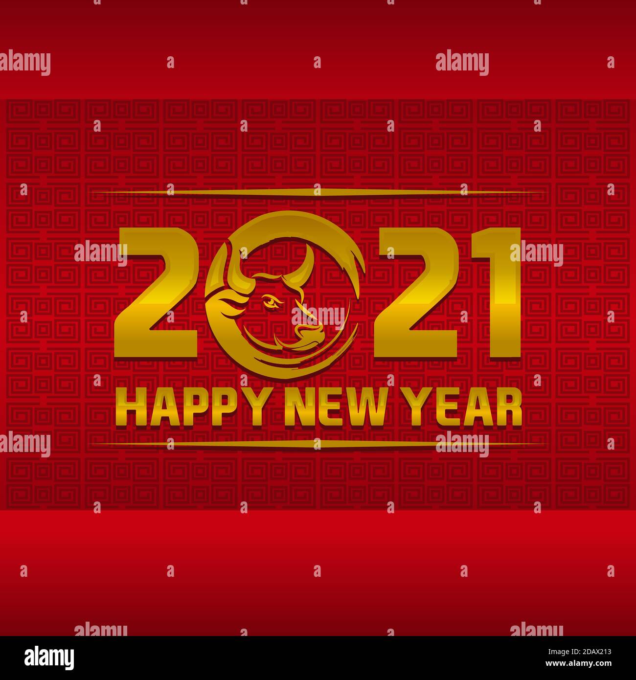 Bonne année chinoise nouvelle 2021 avec tête d'or ox zodiac signe sur la culture chinoise rouge texture fond vecteur conception Illustration de Vecteur