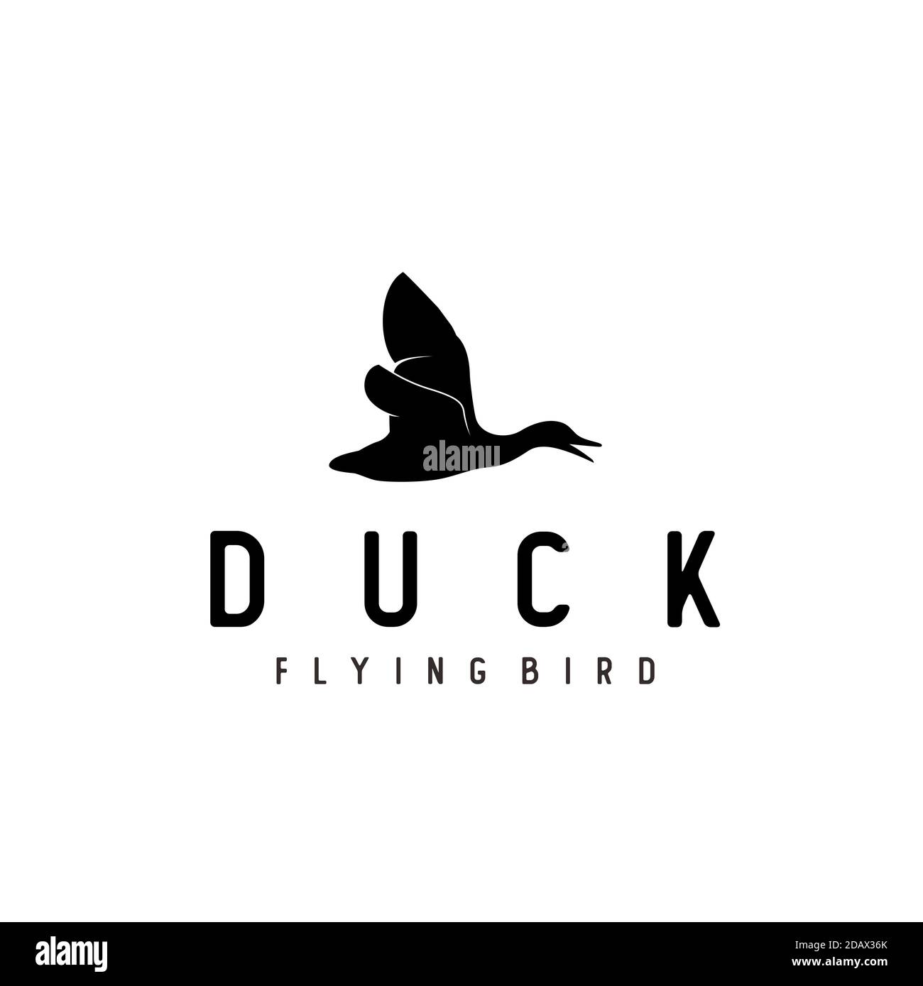 Silhouette de canard volant sur le côté, motif d'oie et logo de cygne. Illustration de Vecteur