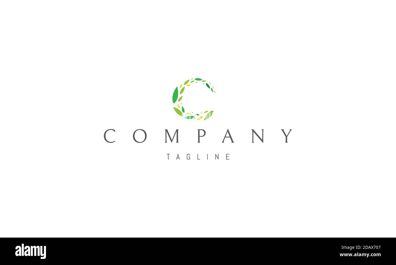 Logo vectoriel sur lequel l'image abstraite de la lettre C se compose de feuilles. Illustration de Vecteur