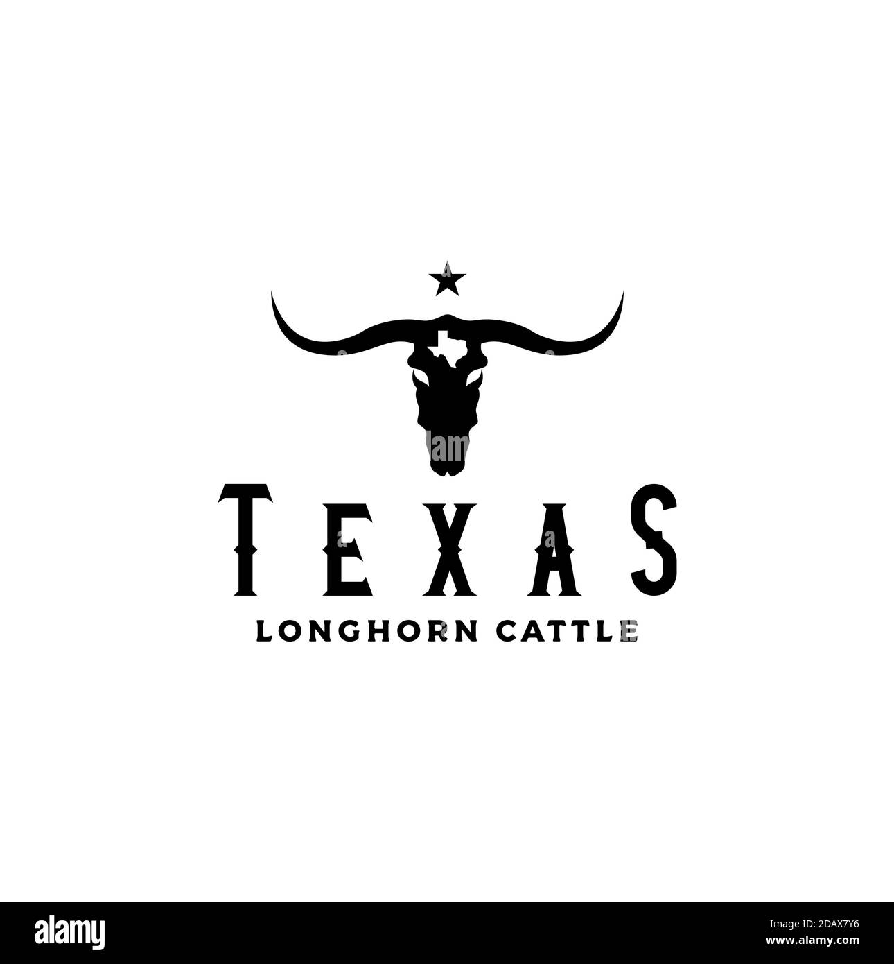 silhouette de western Bull Cow Head avec étoile et carte du texas logo Illustration de Vecteur