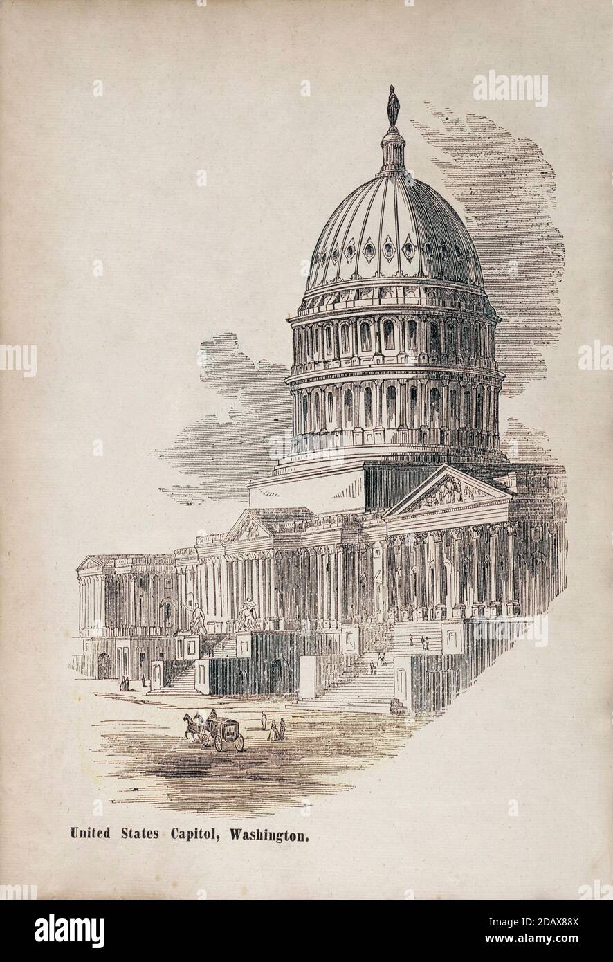 Gravure antique du Capitole des États-Unis, Washington, États-Unis. 19e siècle. Le Capitole, est le lieu de rencontre de la Congre des États-Unis Banque D'Images