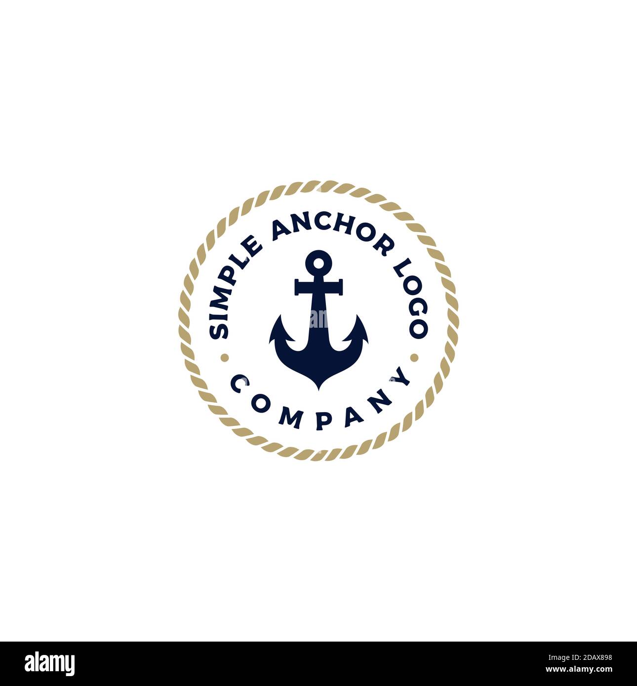 Silhouette d'ancre et corde, emblème rétro estampé vintage logo marin Illustration de Vecteur