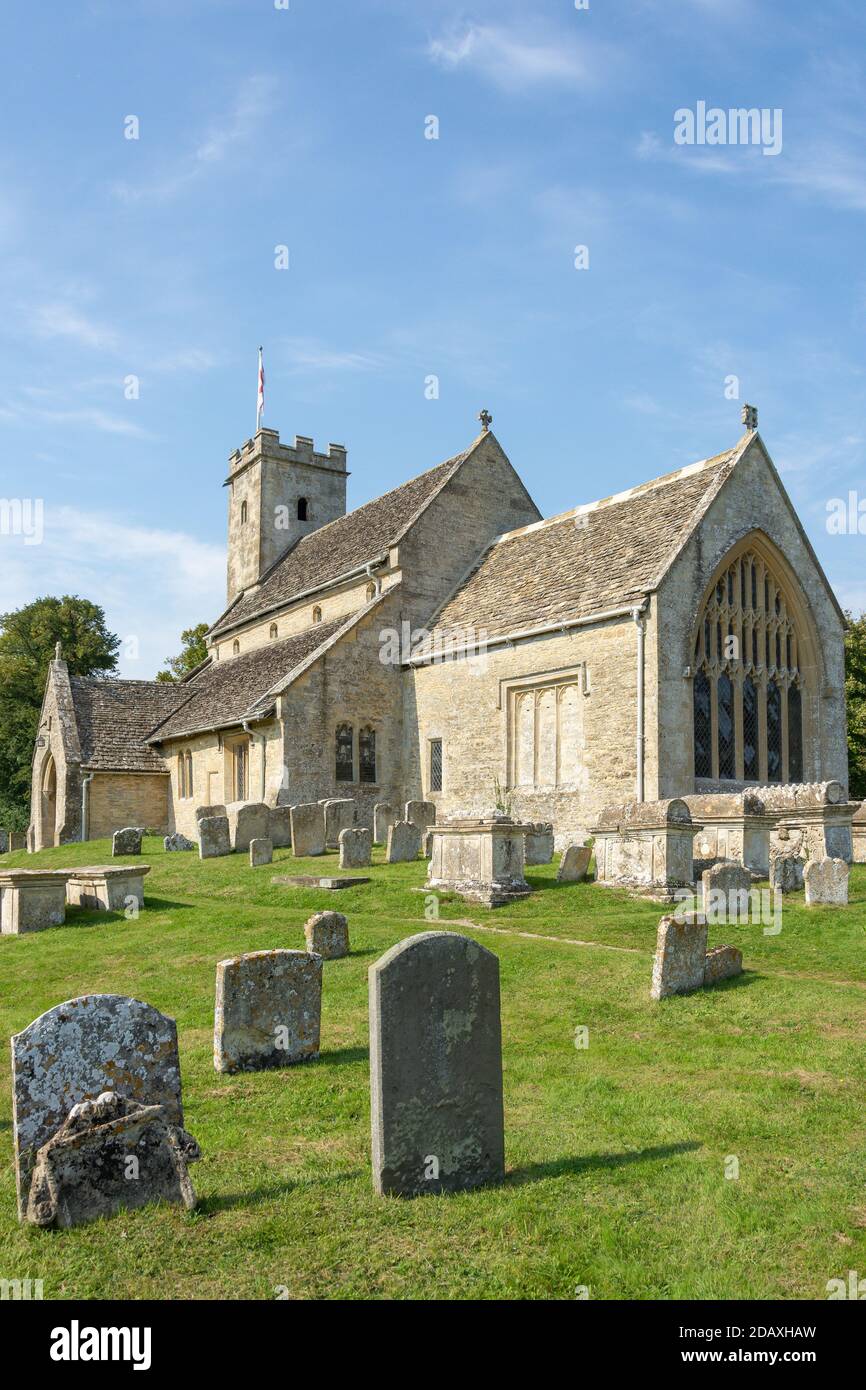 Église St Mary's, Pebble court, Swinbrook, Oxfordshire, Angleterre, Royaume-Uni Banque D'Images
