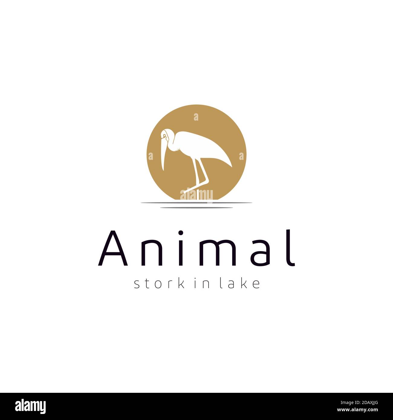 Motif de logo Stork Heron Bird on River Lake Creek Sunset Illustration de Vecteur