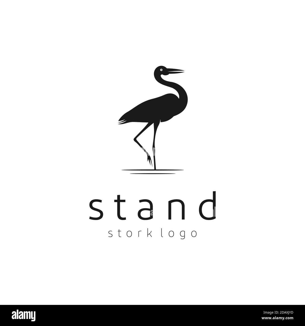 Logo Silhouette Stork Heron Bird on River Lake Illustration de Vecteur
