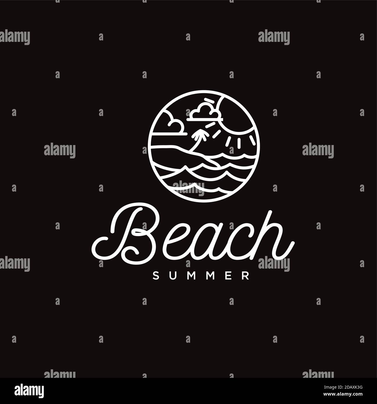 Simple circulaire Line art Beach and Sea logo inspiration Illustration de Vecteur