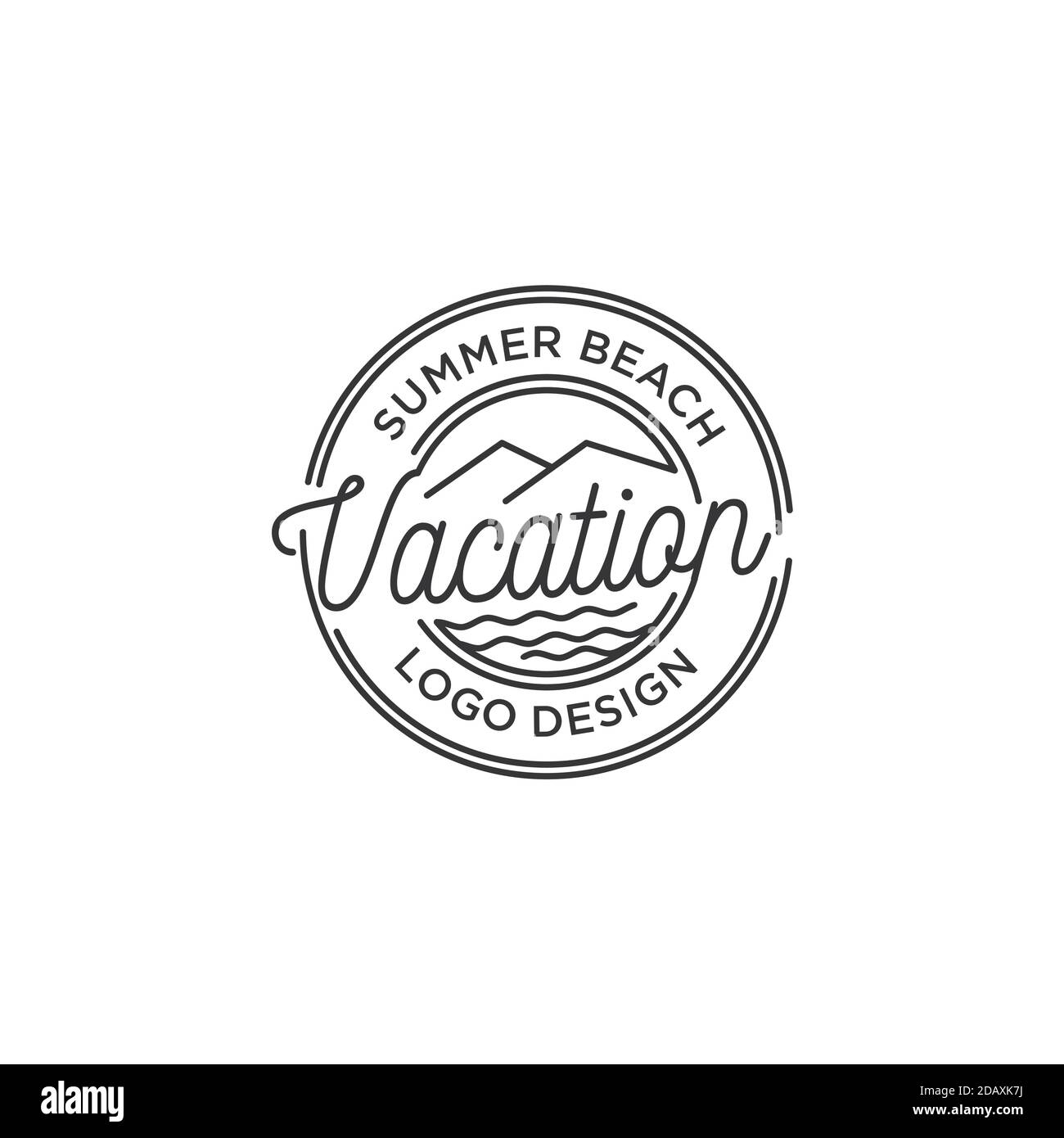 Montagne et plage de Hipster Stamp avec logo de style Art Line conception Illustration de Vecteur