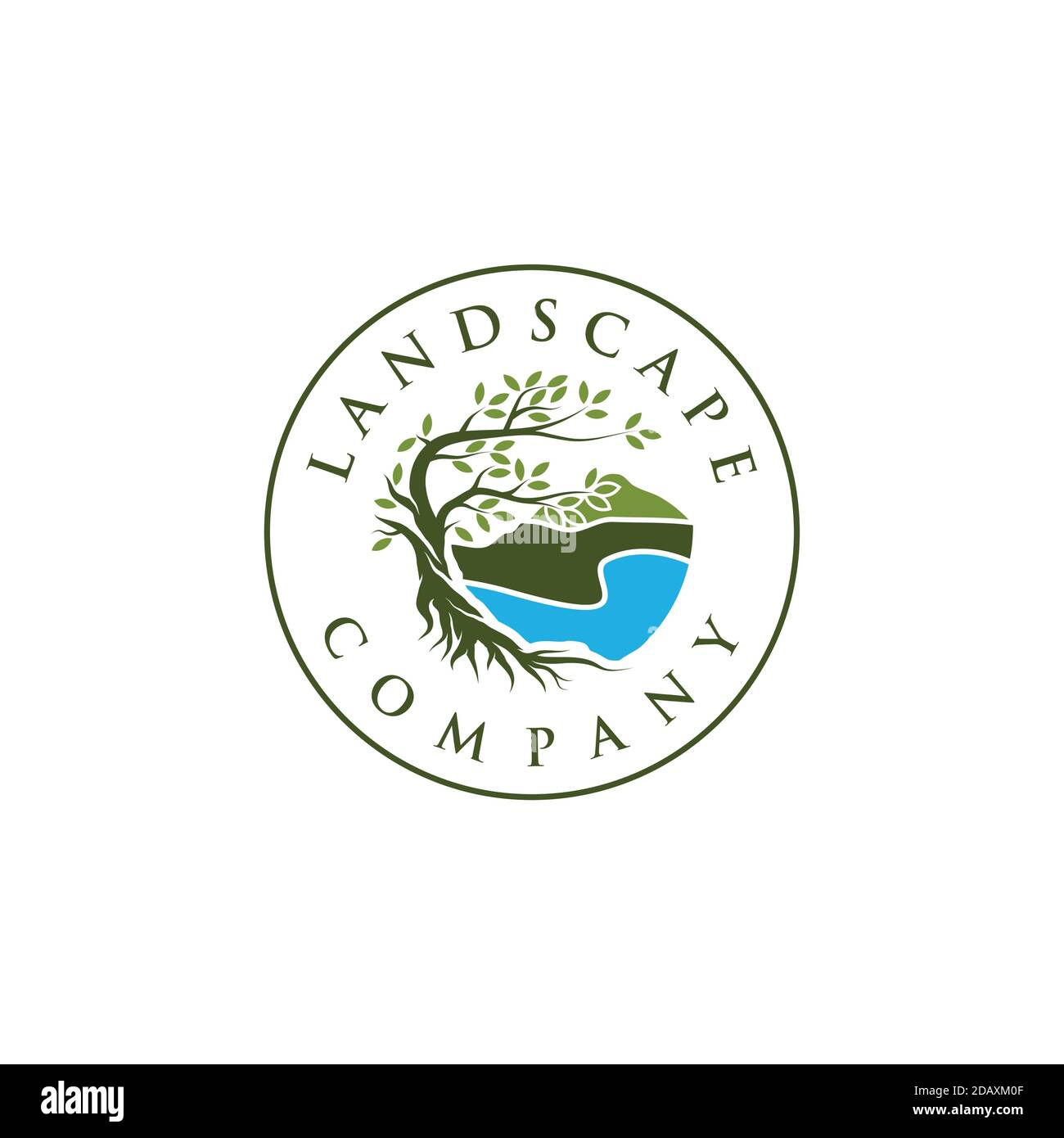 Logo de paysage, arbre et racines logo design vecteur isolé sur la plage, abstrait mangrove logo design Illustration de Vecteur