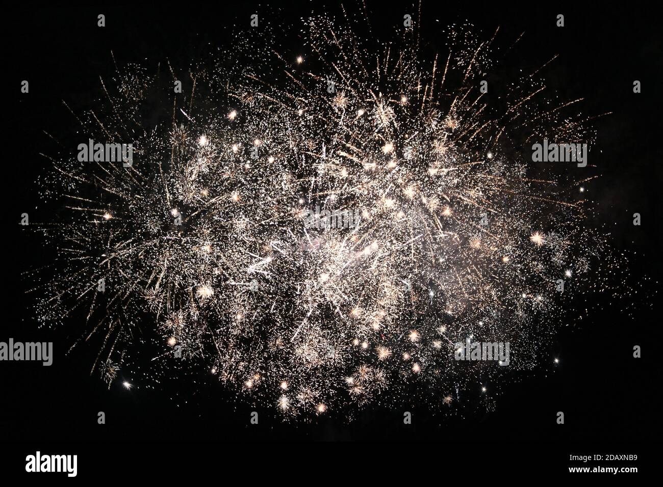 Une explosion de feu de cheminée en or de grande taille la nuit de feu de camp. Banque D'Images