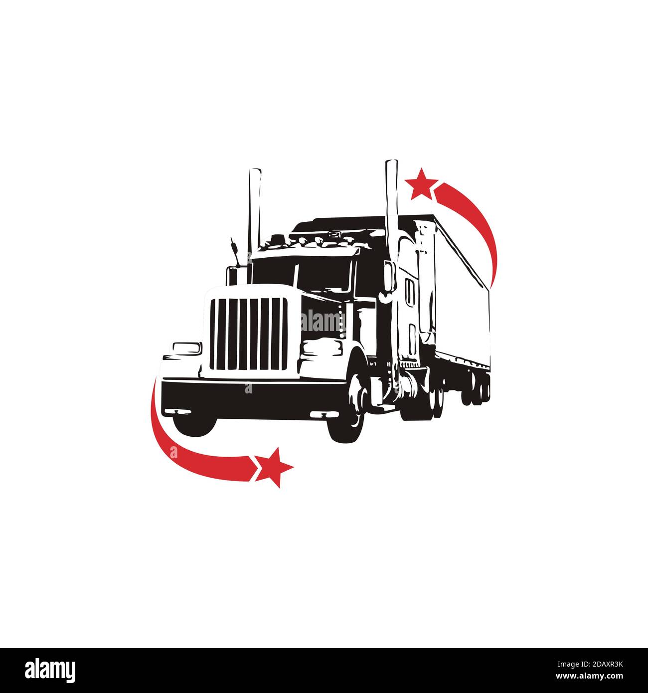 Silhouette Container Truck avec flèches et étoiles pour le transport en mouvement logo cargo freight Illustration de Vecteur